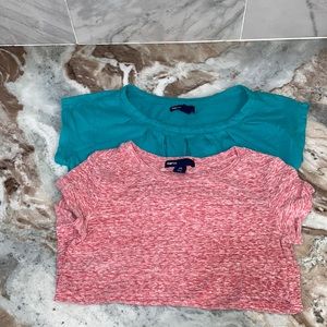 Gap Kids GapKids XS Tees Heathered Pink Pleated Turquoise Cap Sleeves 2 T-Shirts